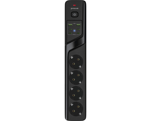 Мережевий фільтр Proove Power Strip P-04C (4 розетки + 2 USB + 4 Type-C) 3М black 2003000320152 6901117328015
