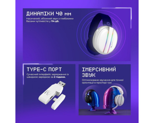 Бездротова ігрова гарнітура Proove Gaming Glimmer (APP) white/purple 2003000274394 6901113678893
