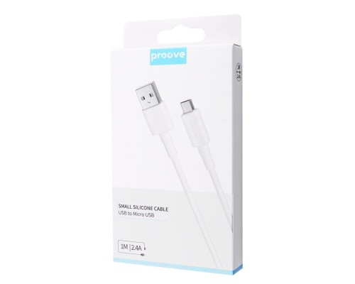 Кабель Proove Small Silicone Micro USB 2.4A (1m) white