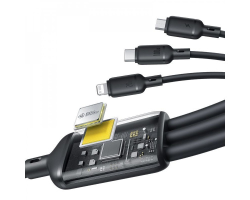 Кабель Baseus Silky One-for-Three Fast Charging USB to Micro USB+Lightning+Type-C 100W 1.5m black 2003000230970 6932172684679