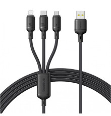 Кабель Baseus Silky One-for-Three Fast Charging USB to Micro USB+Lightning+Type-C 100W 1.5m black 2003000230970 6932172684679
