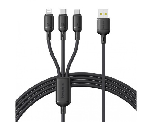 Кабель Baseus Silky One-for-Three Fast Charging USB to Micro USB+Lightning+Type-C 100W 1.5m black 2003000230970 6932172684679
