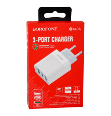 Мережевий Зарядний Пристрій Borofone BA40A QC3.0 3USB Колір Білий 6931474723369