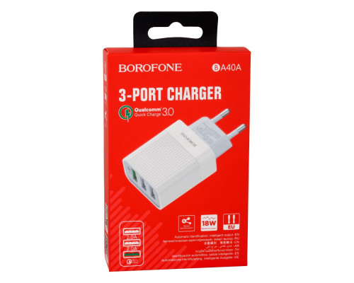 Мережевий Зарядний Пристрій Borofone BA40A QC3.0 3USB Колір Білий 6931474723369