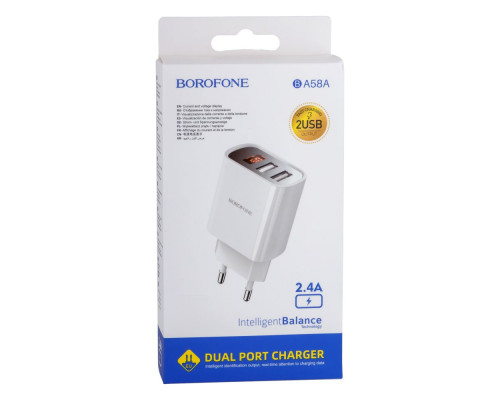 Мережевий Зарядний Пристрій Borofone BA58A Digital Display 2USB 2.4A Колір Бiлий