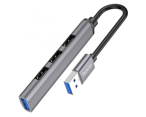 Хаб USB Hoco HB26 4 in 1 adapter(USB to USB3.0+USB2.0*3) Колір Сiрий 6931474765468