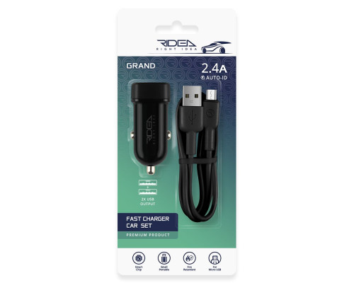 Автомобільний Зарядний Пристрій Ridea RCC-21112 Grand Micro 2USB 2.4 A Колір Чорний 6902013730797 ma29374_3869994