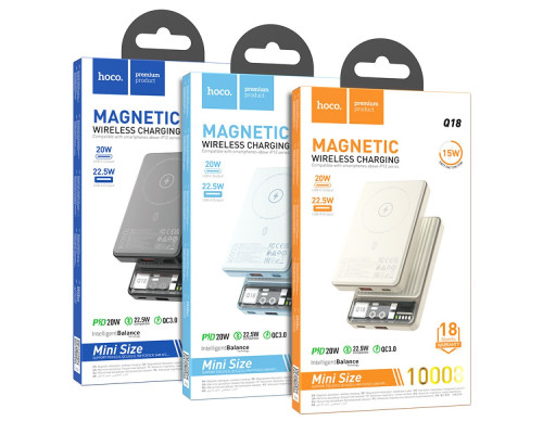 Універсальна Мобільна Батарея Power Bank Hoco Q18 Tourer 22.5W with magnetic 10000mAh Колір Молочно бiлий 6942007605199