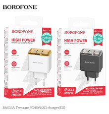 Мережевий Зарядний Пристрій Borofone BAS33A 2USB-C PD/QC45W Колір Бiлий 6941991110719