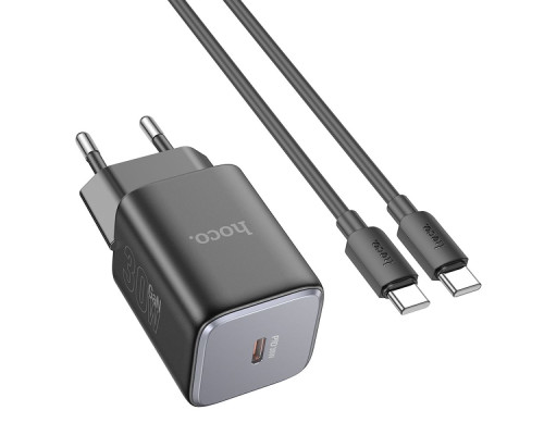 Мережевий Зарядний Пристрій Hoco N43 1USB-C PD/QC 30W GAN Type-C to Type-C Колір Чорний 6942007620246