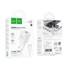 Мережевий Зарядний Пристрій Hoco C147A 1USB-C/1USB PD/QC 20W+Type-C to Type-C Колір Бiлий 6942007630290 ma35291_3345682