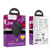 Мережевий Зарядний Пристрій Hoco CS61A 1USB/1USB-C PD/QC 30W+Type-C to Type-C Колір Чорний 6942007638449 ma35806_3605221