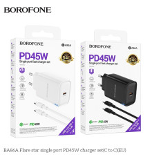 Мережевий Зарядний Пристрій Borofone BA86A 1USB-C PD/QC 45W+Type-C to Type-C Колір Чорний 6941991117534 ma36185_3606897