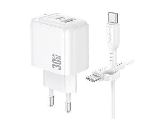 Мережевий Зарядний Пристрій Borofone BAS45A 1USB-C/1USB PD/QC 30W+Type-C to Lightning Колір Бiлий 6941991113888 ma35141_3345034