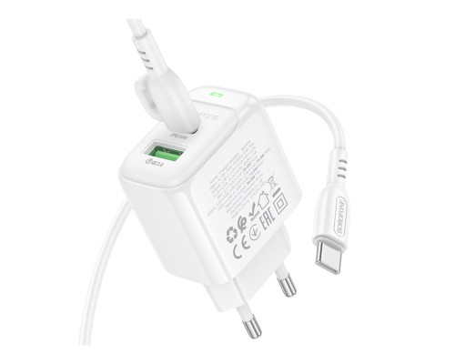 Мережевий Зарядний Пристрій Borofone BAS45A 1USB-C/1USB PD/QC 30W+Type-C to Lightning Колір Бiлий 6941991113888 ma35141_3345034