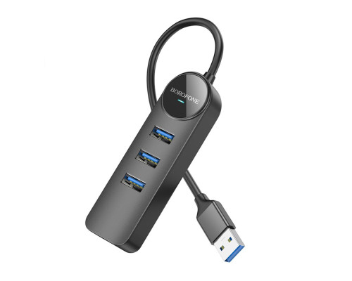 Хаб USB Borofone DH5 4-in-1 (USB to USB3.0*4)(L=0.2M) Колір Чорний 6941991104190
