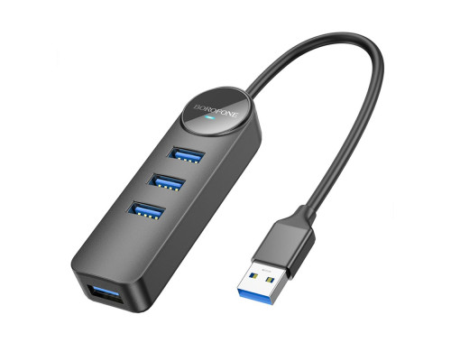 Хаб USB Borofone DH5 4-in-1 (USB to USB3.0*4)(L=0.2M) Колір Чорний 6941991104190