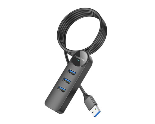 Хаб USB Borofone DH5 4-in-1 (USB to USB3.0*4)(L=0.2M) Колір Чорний 6941991104190