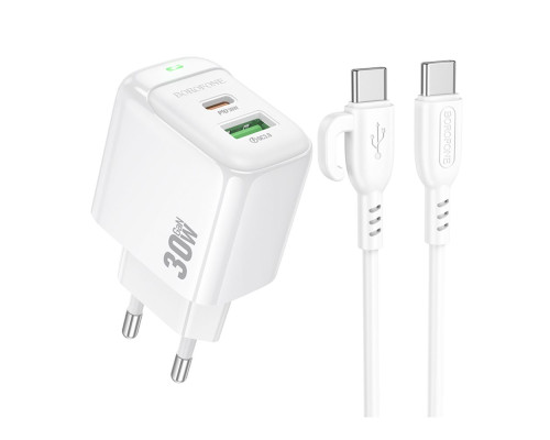 Мережевий Зарядний Пристрій Borofone BAS45A 1USB-C/1USB PD/QC 30W+Type-C to Lightning Колір Бiлий 6941991113888 ma35141_3345034