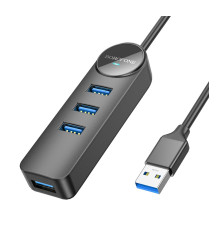 Хаб USB Borofone DH5 4-in-1 (USB to USB3.0*4)(L=0.2M) Колір Чорний 6941991104190