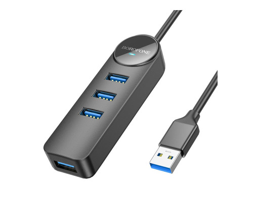 Хаб USB Borofone DH5 4-in-1 (USB to USB3.0*4)(L=0.2M) Колір Чорний 6941991104190
