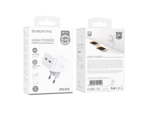 Мережевий Зарядний Пристрій Borofone BA76A Source PD/QC 35W Type-C to Lightning М'ята упаковка Колір Бiлий 2020000481881 ma38406_3748162