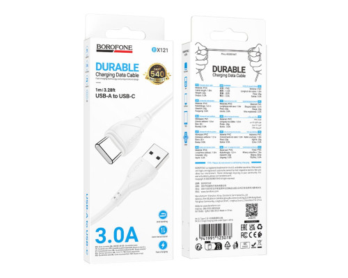 Кабель USB Borofone BX121 Type-C 3A Колір Чорний 6941991123061 ma38233_3667926