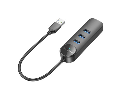 Хаб USB Borofone DH5 4-in-1 (USB to USB3.0*4)(L=0.2M) Колір Чорний 6941991104190