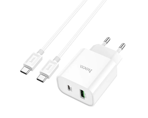 Зарядний пристрій Hoco C80A Plus 20W 3A 1USB-A+1USB-C з кабелем Type-C white PLS-00-00118031