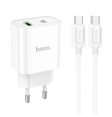 Зарядний пристрій Hoco C80A Plus 20W 3A 1USB-A+1USB-C з кабелем Type-C white PLS-00-00118031