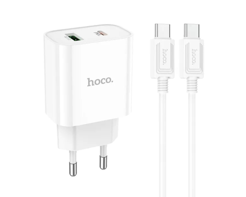 Зарядний пристрій Hoco C80A Plus 20W 3A 1USB-A+1USB-C з кабелем Type-C white PLS-00-00118031