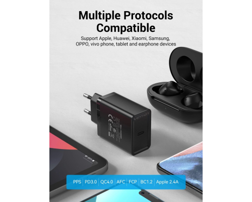 Зарядний пристрій Vention 20W 1USB-C black PLS-00-00134646