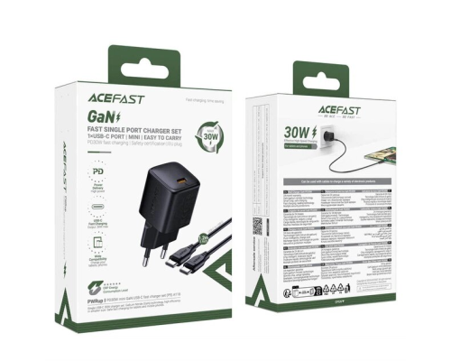 Зарядний пристрій Acefast A118 30W 3A USB-C з кабелем C-С black PLS-00-00163847