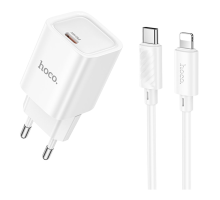 Зарядний пристрій Hoco C148A 30W 3A USB-C з кабелем Lightning white PLS-00-00145455