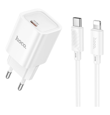 Зарядний пристрій Hoco C148A 30W 3A USB-C з кабелем Lightning white PLS-00-00145455