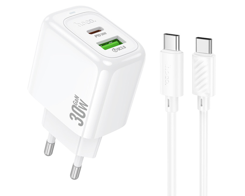 Зарядний пристрій Hoco CS55A 30W 3A USB-A+USB-C з кабелем Type-C to Type-C white PLS-00-00145468