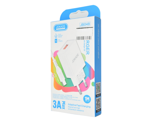 Зарядний пристрій Jokade JB048 1USB-A з кабелем Type-C white PLS-00-00142776