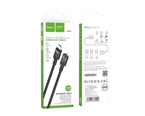 Перехідник Hoco U107 Type-C male to Type-C female 1.2м black PLS-00-00125483