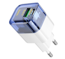 Зарядний пристрій Hoco C131A 30W 3A USB-A+USB-C transparent blue PLS-00-00141793