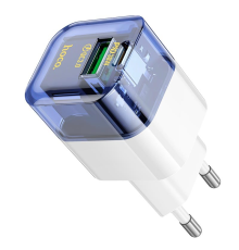 Зарядний пристрій Hoco C131A 30W 3A USB-A+USB-C transparent blue PLS-00-00141793