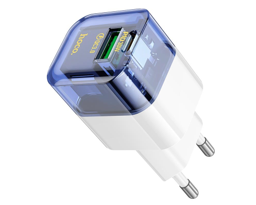Зарядний пристрій Hoco C131A 30W 3A USB-A+USB-C transparent blue PLS-00-00141793