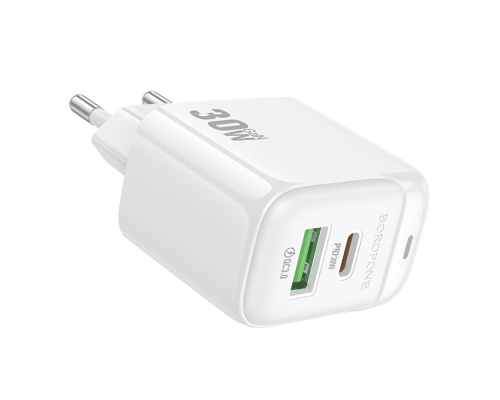 Зарядний пристрій Borofone BAS45A PD30W+QC3.0 USB-A+USB-C white PLS-00-00137989