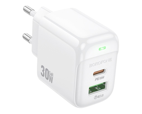 Зарядний пристрій Borofone BAS45A PD30W+QC3.0 USB-A+USB-C white PLS-00-00137989