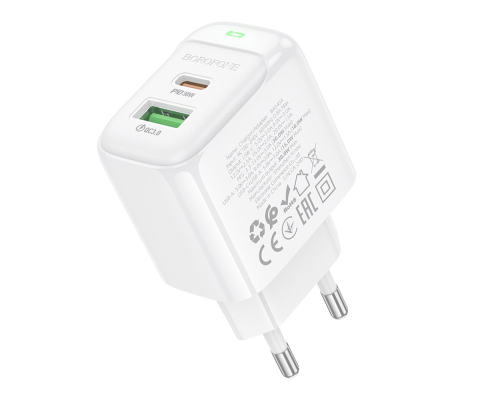 Зарядний пристрій Borofone BAS45A PD30W+QC3.0 USB-A+USB-C white PLS-00-00137989