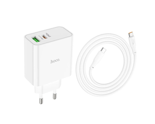 Зарядний пристрій Hoco C113A 65W 3A USB-A+USB-C з кабелем Type-C white PLS-00-00139566