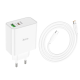 Зарядний пристрій Hoco C113A 65W 3A USB-A+USB-C з кабелем Type-C white PLS-00-00139566