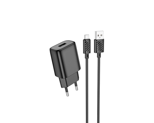Зарядний пристрій Hoco C134A 12W 2.4A USB-A з кабелем Micro USB black PLS-00-00139613