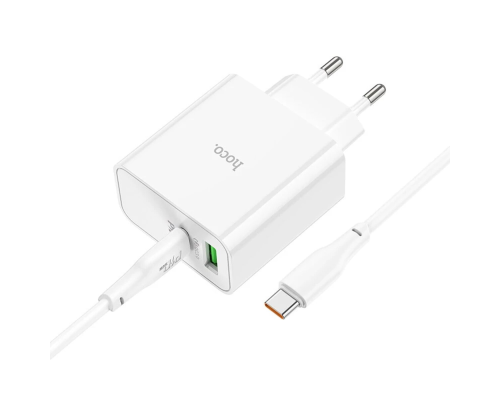 Зарядний пристрій Hoco C113A 65W 3A USB-A+USB-C з кабелем Type-C white PLS-00-00139566
