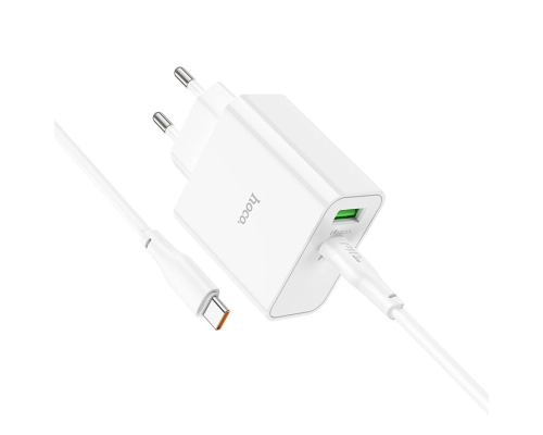 Зарядний пристрій Hoco C113A 65W 3A USB-A+USB-C з кабелем Type-C white PLS-00-00139566