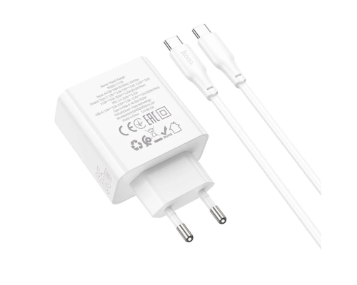 Зарядний пристрій Hoco C113A 65W 3A USB-A+USB-C з кабелем Type-C white PLS-00-00139566